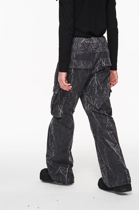 BLIND NO PLAN Psychedelic Washed Pockets Heavy Metal Pieces Workwear Pants