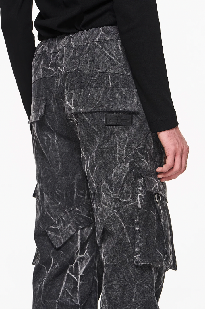 BLIND NO PLAN Psychedelic Washed Pockets Heavy Metal Pieces Workwear Pants