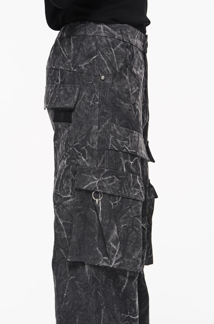 BLIND NO PLAN Psychedelic Washed Pockets Heavy Metal Pieces Workwear Pants