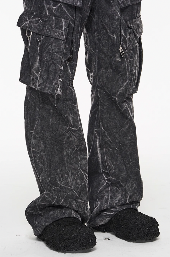 BLIND NO PLAN Psychedelic Washed Pockets Heavy Metal Pieces Workwear Pants