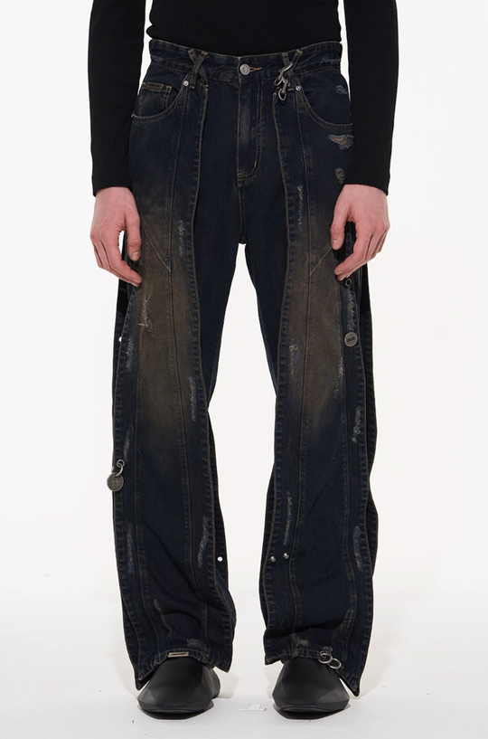 BLIND NO PLAN 3D Cropped Component Ripped Denim Jeans