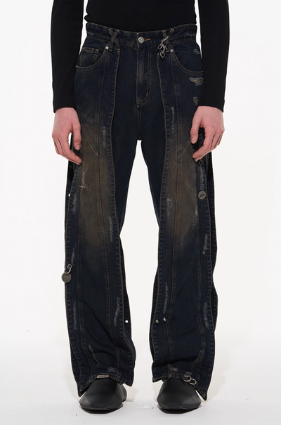 BLIND NO PLAN 3D Cropped Component Ripped Denim Jeans
