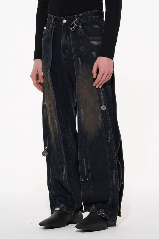 BLIND NO PLAN 3D Cropped Component Ripped Denim Jeans