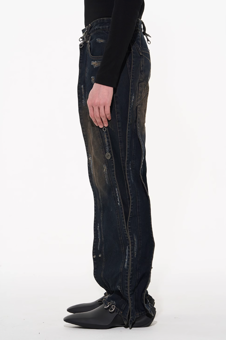 BLIND NO PLAN 3D Cropped Component Ripped Denim Jeans