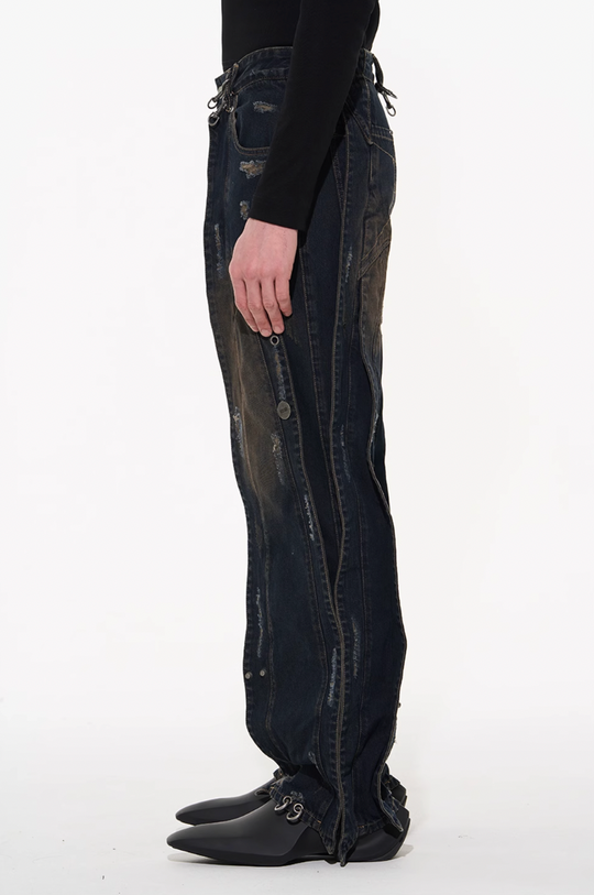 BLIND NO PLAN 3D Cropped Component Ripped Denim Jeans