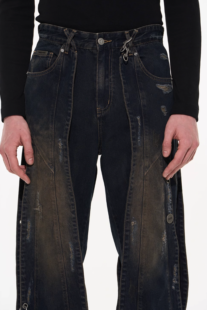 BLIND NO PLAN 3D Cropped Component Ripped Denim Jeans