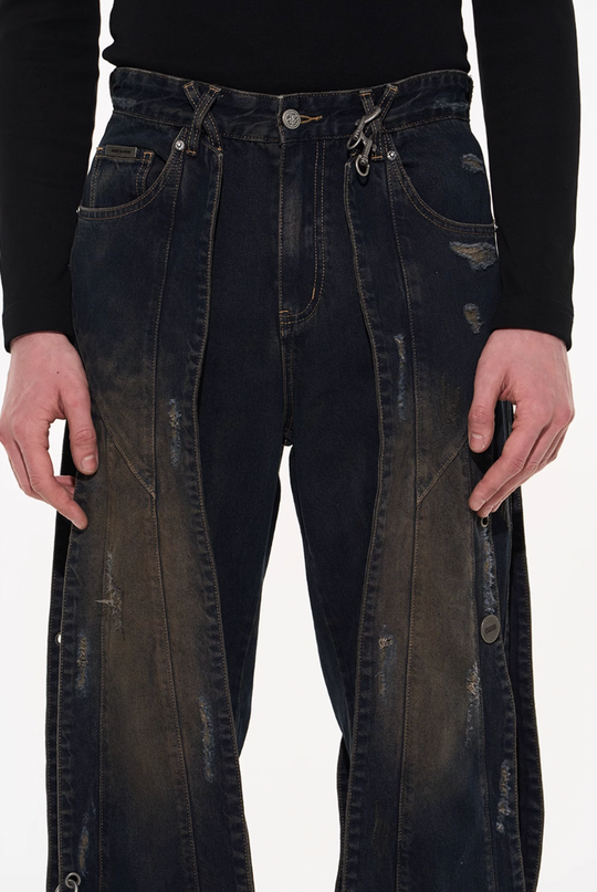 BLIND NO PLAN 3D Cropped Component Ripped Denim Jeans