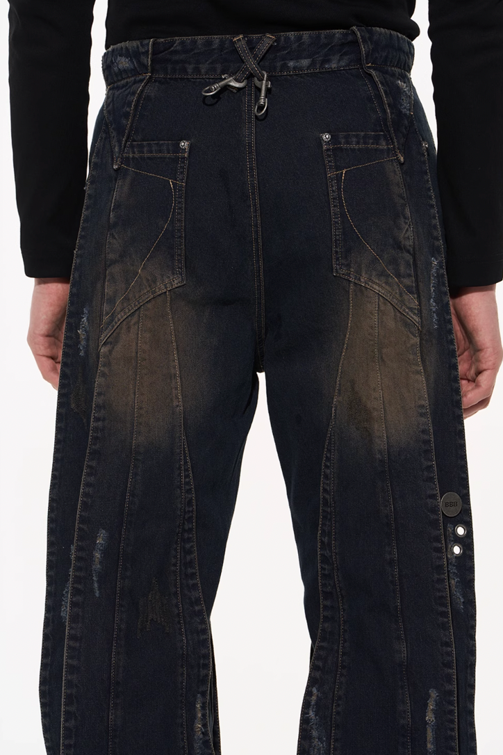 BLIND NO PLAN 3D Cropped Component Ripped Denim Jeans