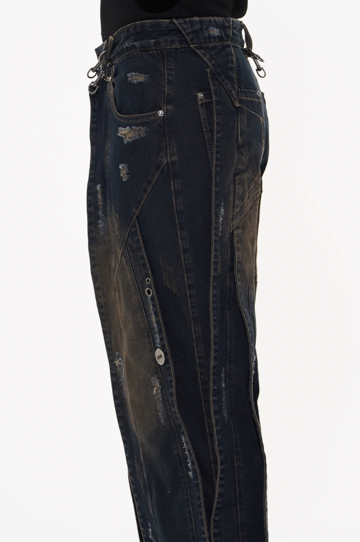 BLIND NO PLAN 3D Cropped Component Ripped Denim Jeans