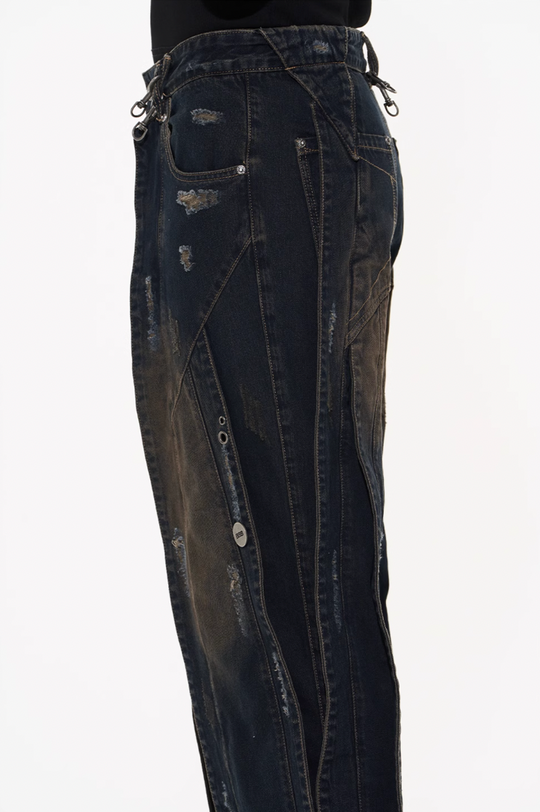 BLIND NO PLAN 3D Cropped Component Ripped Denim Jeans