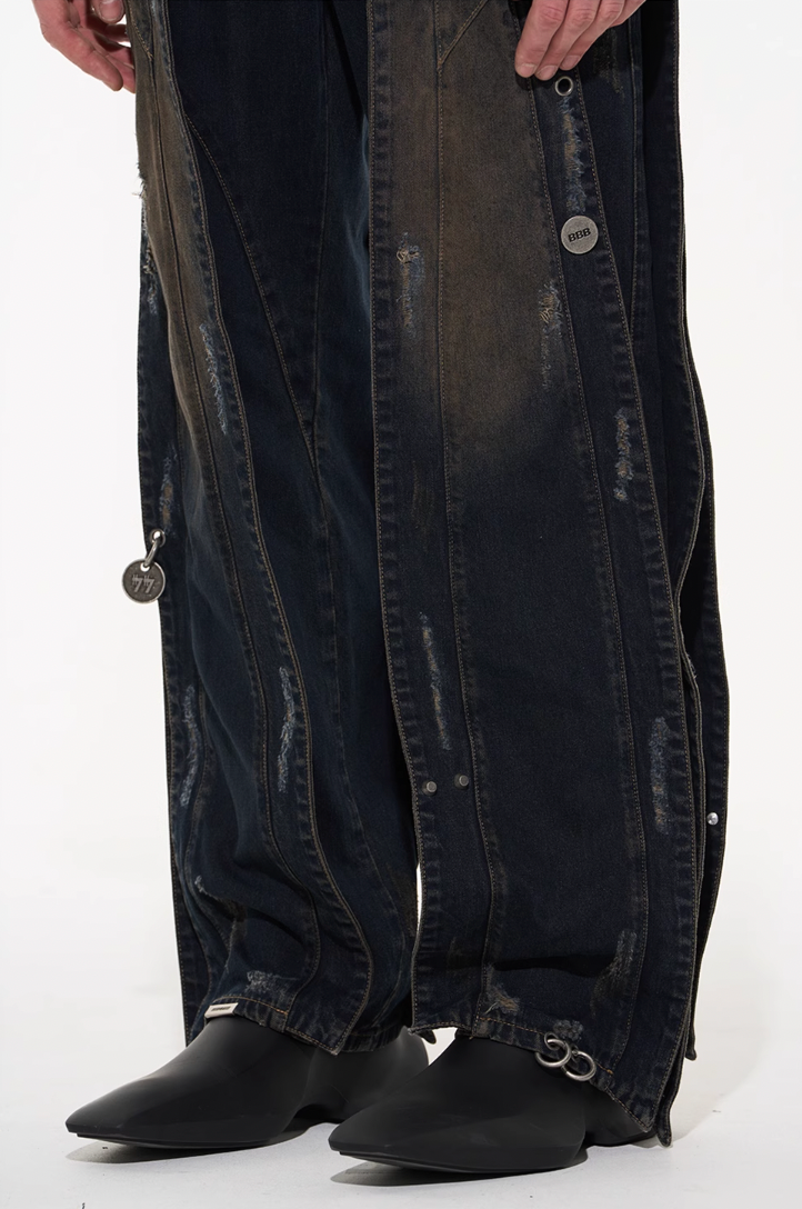 BLIND NO PLAN 3D Cropped Component Ripped Denim Jeans