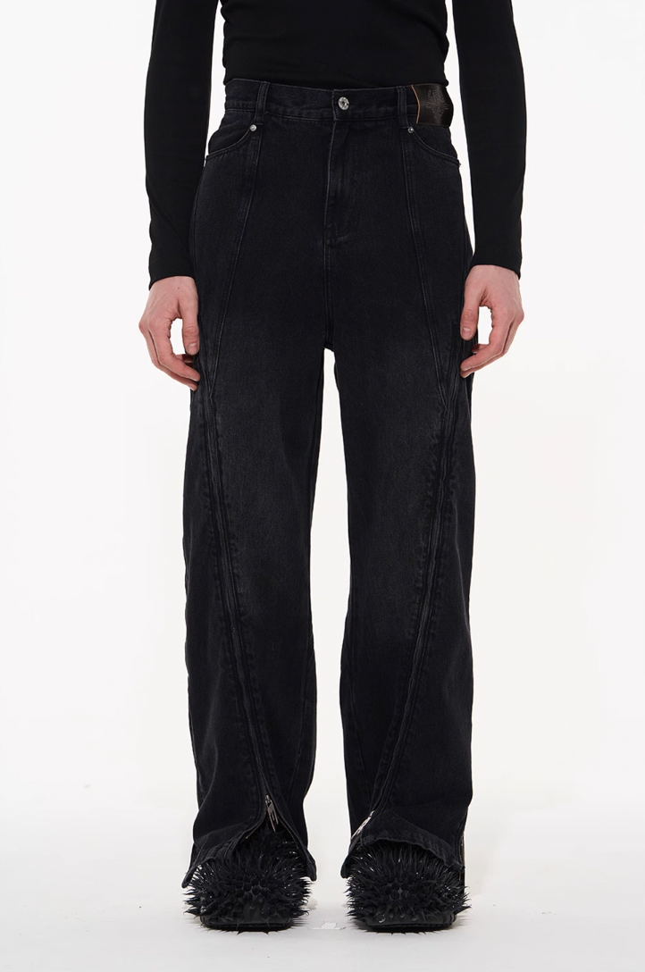 BLIND NO PLAN Multi Close Zipper Washed Denim Jeans