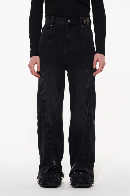 BLIND NO PLAN Multi Close Zipper Washed Denim Jeans