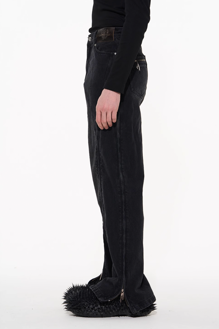 BLIND NO PLAN Multi Close Zipper Washed Denim Jeans