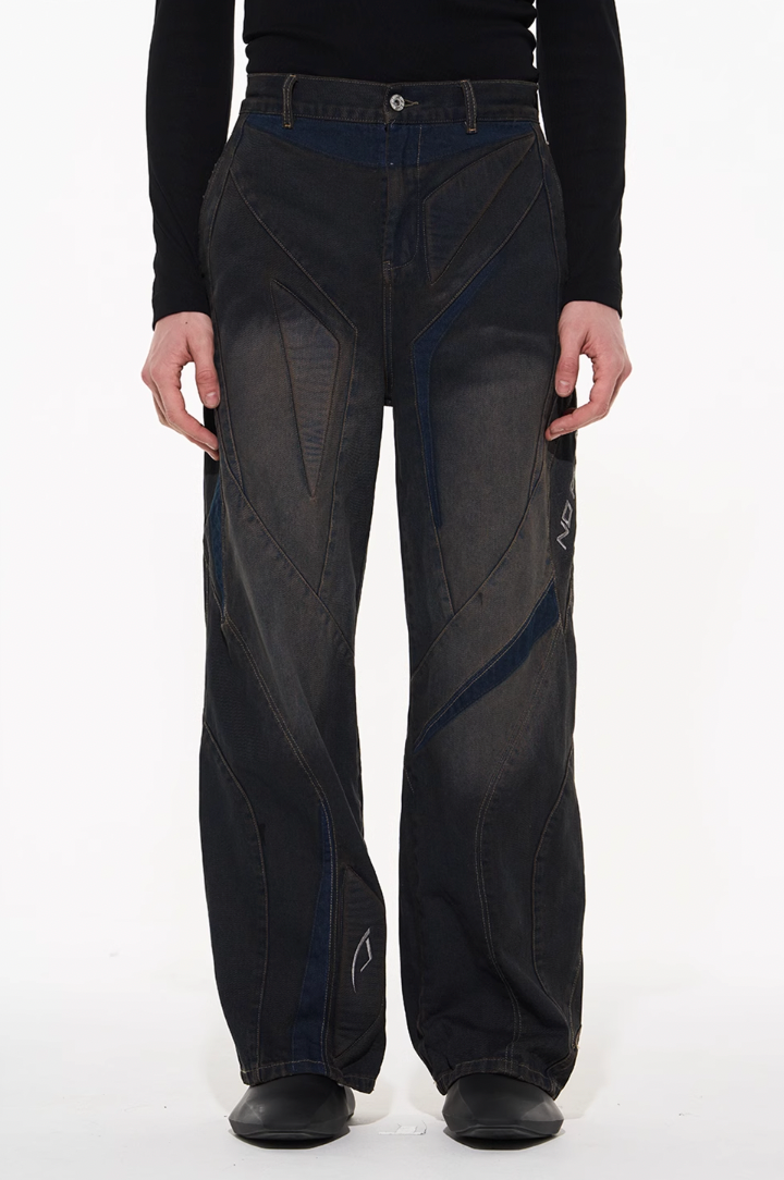 BLIND NO PLAN Heavy Duty Embroidered 3D Patchwork Biker Denim Jeans
