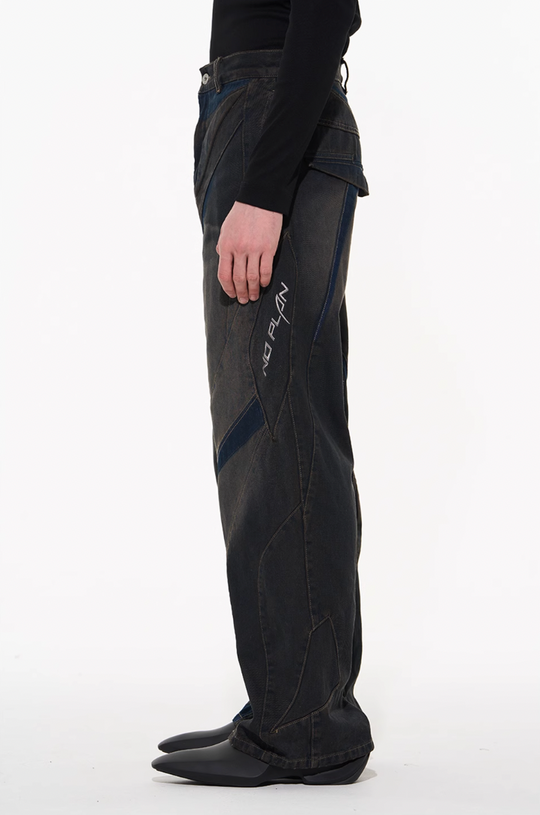 BLIND NO PLAN Heavy Duty Embroidered 3D Patchwork Biker Denim Jeans