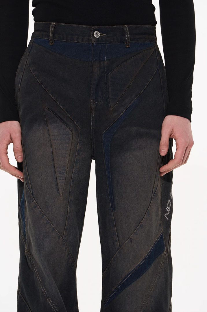 BLIND NO PLAN Heavy Duty Embroidered 3D Patchwork Biker Denim Jeans