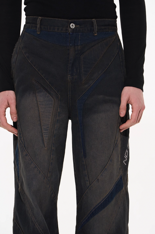 BLIND NO PLAN Heavy Duty Embroidered 3D Patchwork Biker Denim Jeans