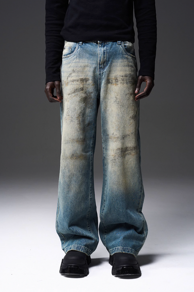 BLIND NO PLAN Old Mud Dye Straight Leg Denim Jeans