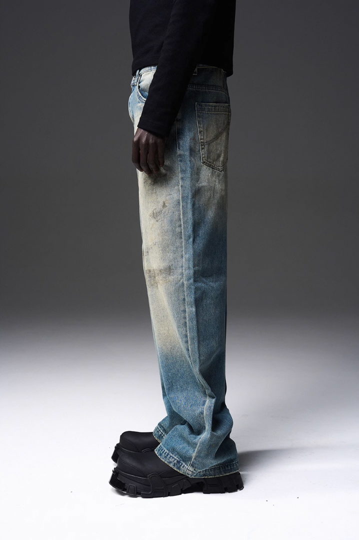 BLIND NO PLAN Old Mud Dye Straight Leg Denim Jeans