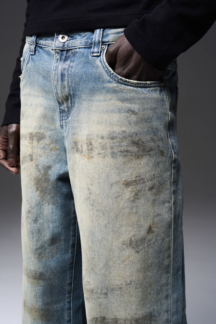 BLIND NO PLAN Old Mud Dye Straight Leg Denim Jeans