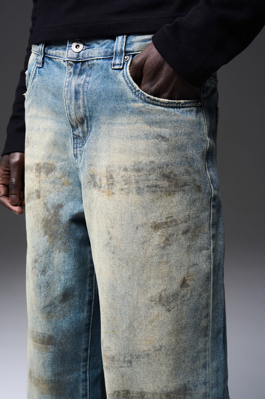 BLIND NO PLAN Old Mud Dye Straight Leg Denim Jeans