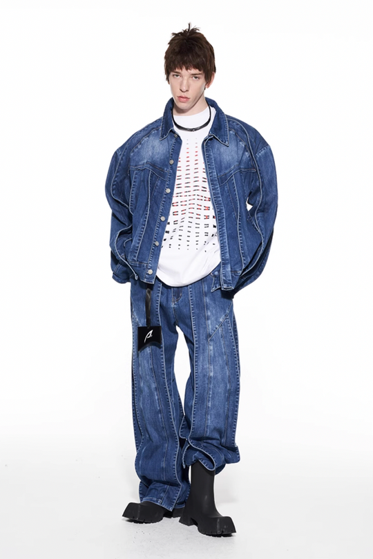 BLIND NO PLAN Stripe Patchwork Washed Denim Jeans