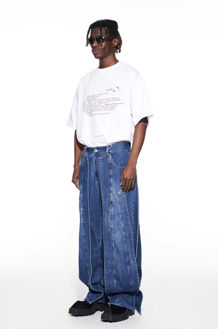 BLIND NO PLAN Stripe Patchwork Washed Denim Jeans