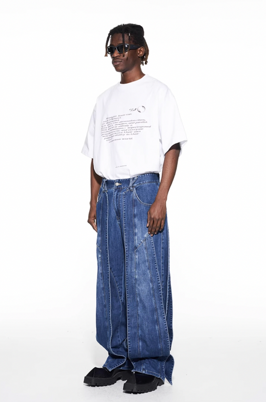 BLIND NO PLAN Stripe Patchwork Washed Denim Jeans