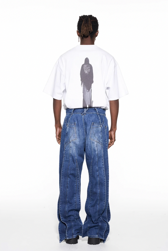 BLIND NO PLAN Stripe Patchwork Washed Denim Jeans