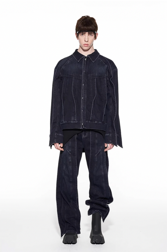 BLIND NO PLAN Stripe Patchwork Washed Denim Jeans