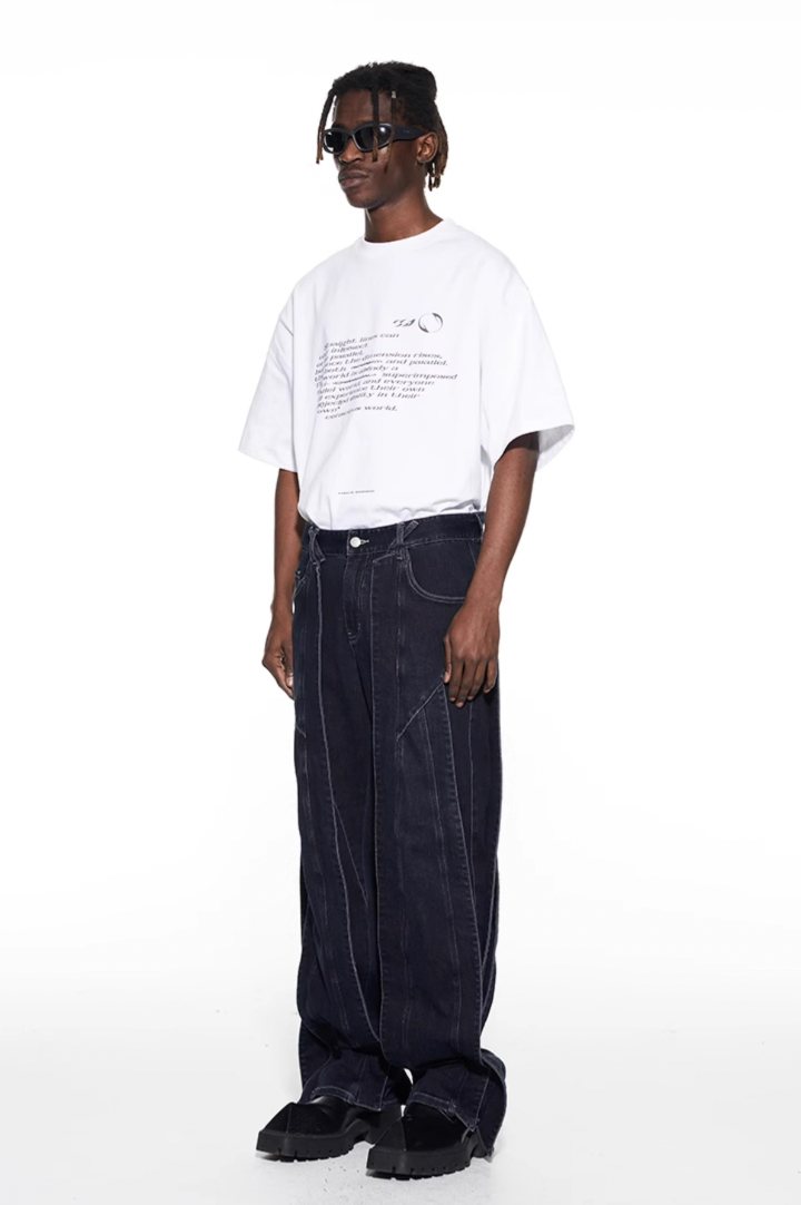 BLIND NO PLAN Stripe Patchwork Washed Denim Jeans