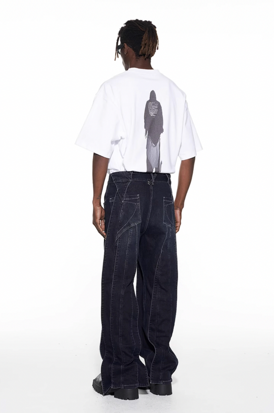 BLIND NO PLAN Stripe Patchwork Washed Denim Jeans