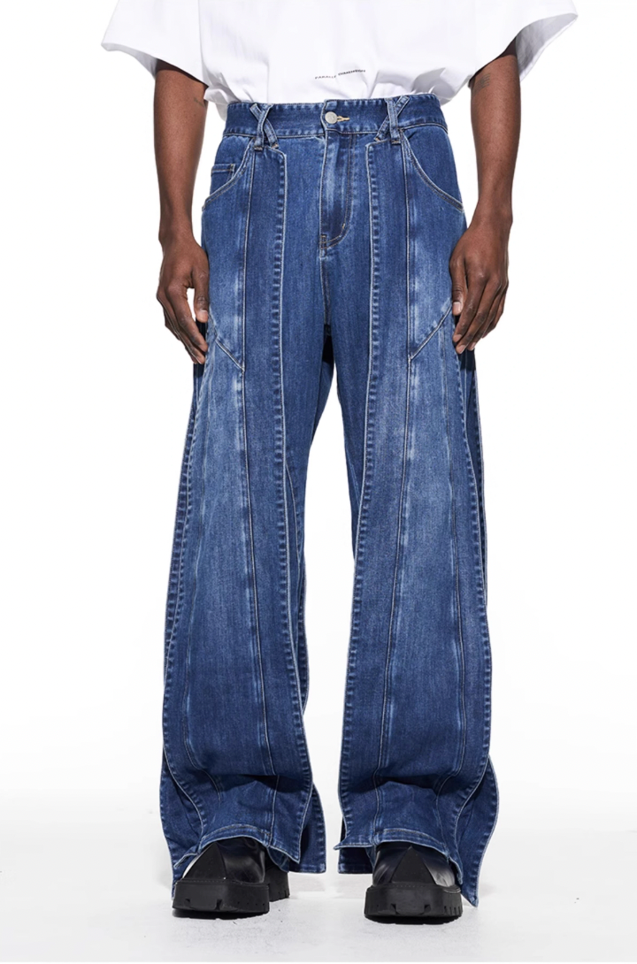 BLIND NO PLAN Stripe Patchwork Washed Denim Jeans