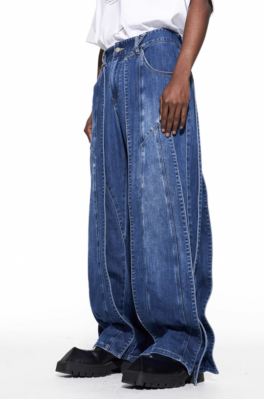 BLIND NO PLAN Stripe Patchwork Washed Denim Jeans