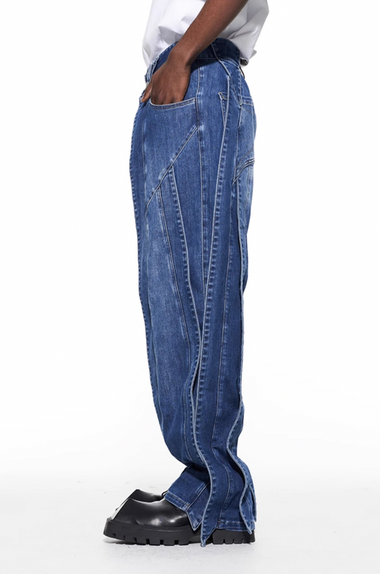 BLIND NO PLAN Stripe Patchwork Washed Denim Jeans