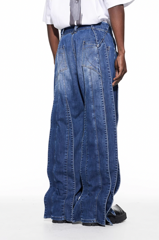 BLIND NO PLAN Stripe Patchwork Washed Denim Jeans