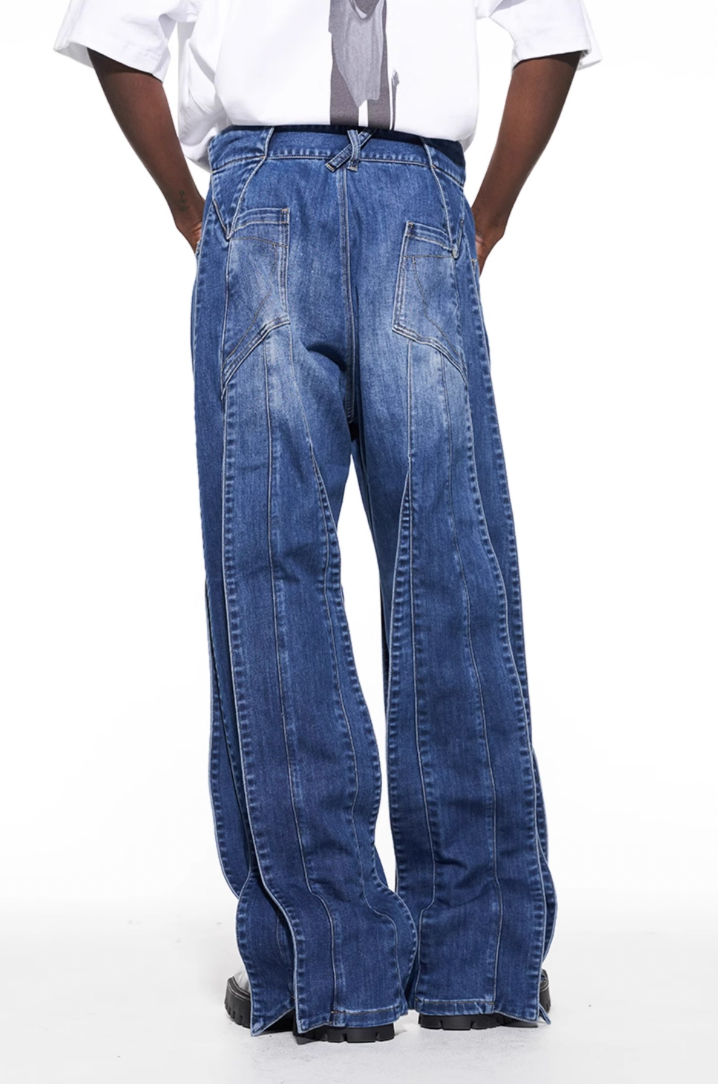 BLIND NO PLAN Stripe Patchwork Washed Denim Jeans