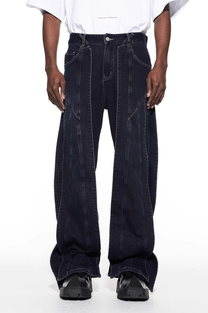 BLIND NO PLAN Stripe Patchwork Washed Denim Jeans
