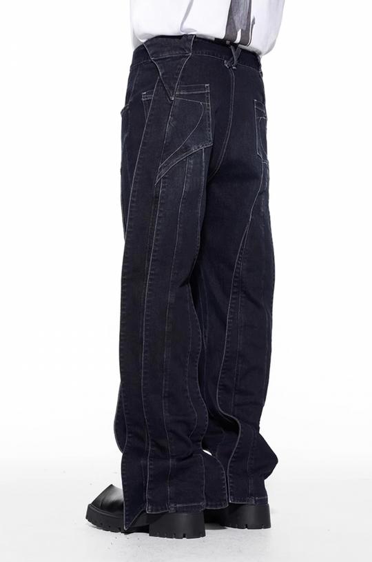 BLIND NO PLAN Stripe Patchwork Washed Denim Jeans