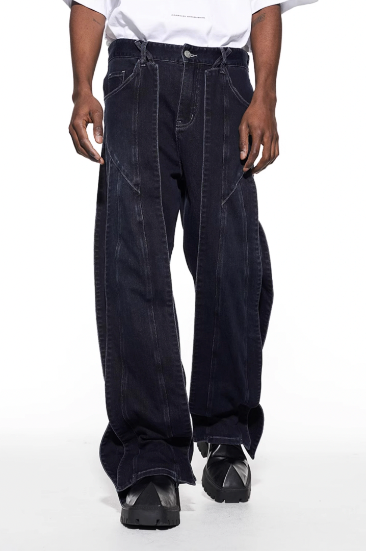 BLIND NO PLAN Stripe Patchwork Washed Denim Jeans