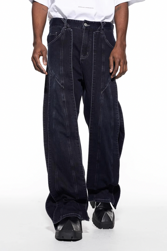 BLIND NO PLAN Stripe Patchwork Washed Denim Jeans