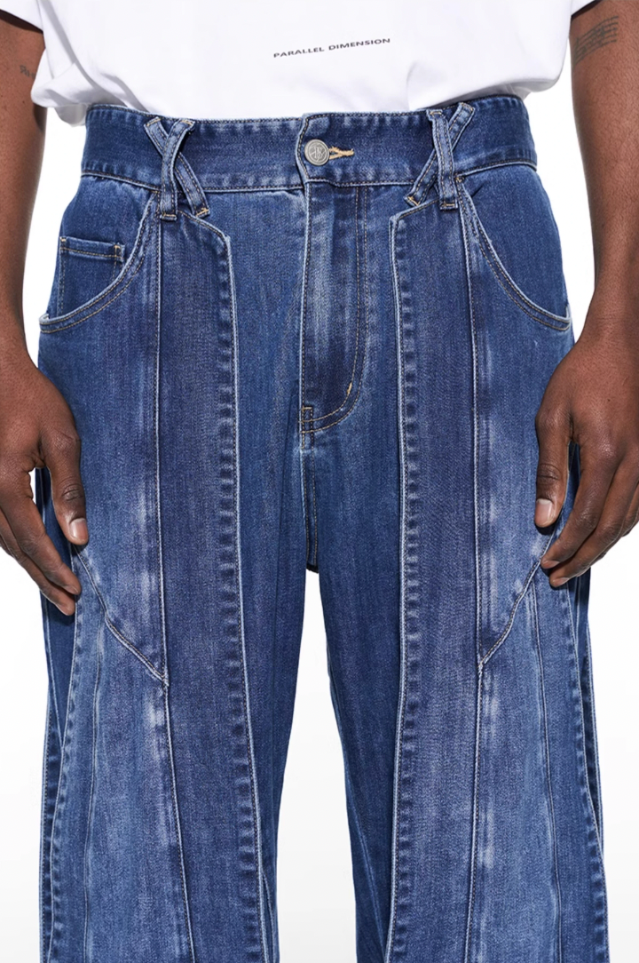 BLIND NO PLAN Stripe Patchwork Washed Denim Jeans