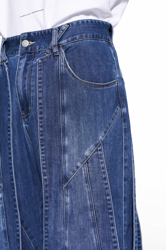 BLIND NO PLAN Stripe Patchwork Washed Denim Jeans