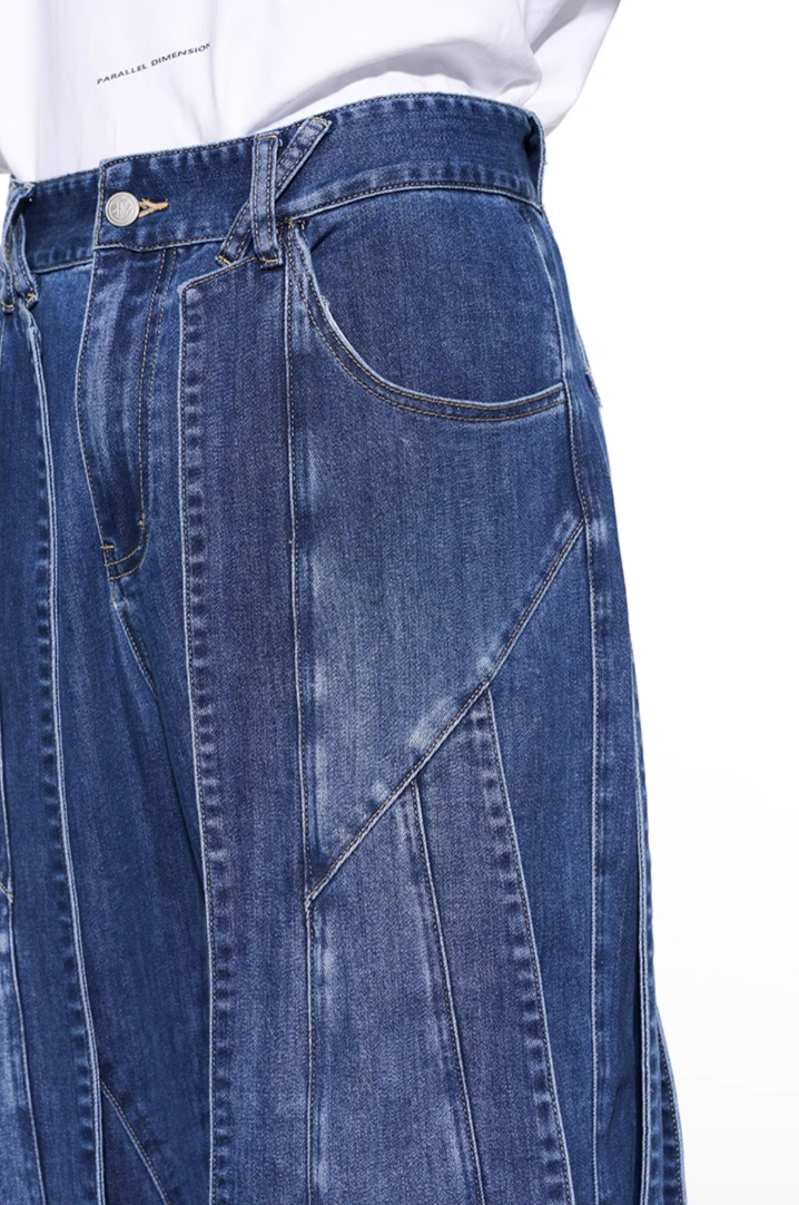 BLIND NO PLAN Stripe Patchwork Washed Denim Jeans