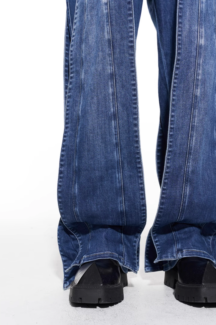 BLIND NO PLAN Stripe Patchwork Washed Denim Jeans