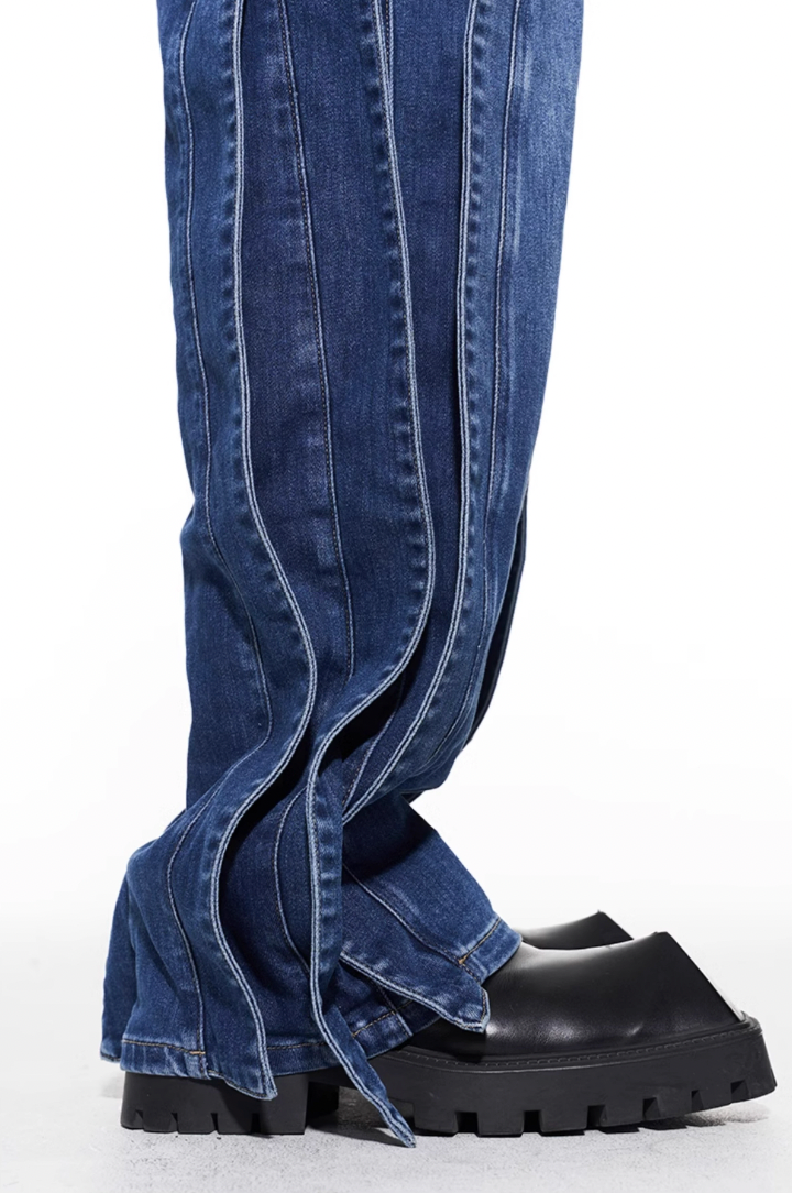 BLIND NO PLAN Stripe Patchwork Washed Denim Jeans