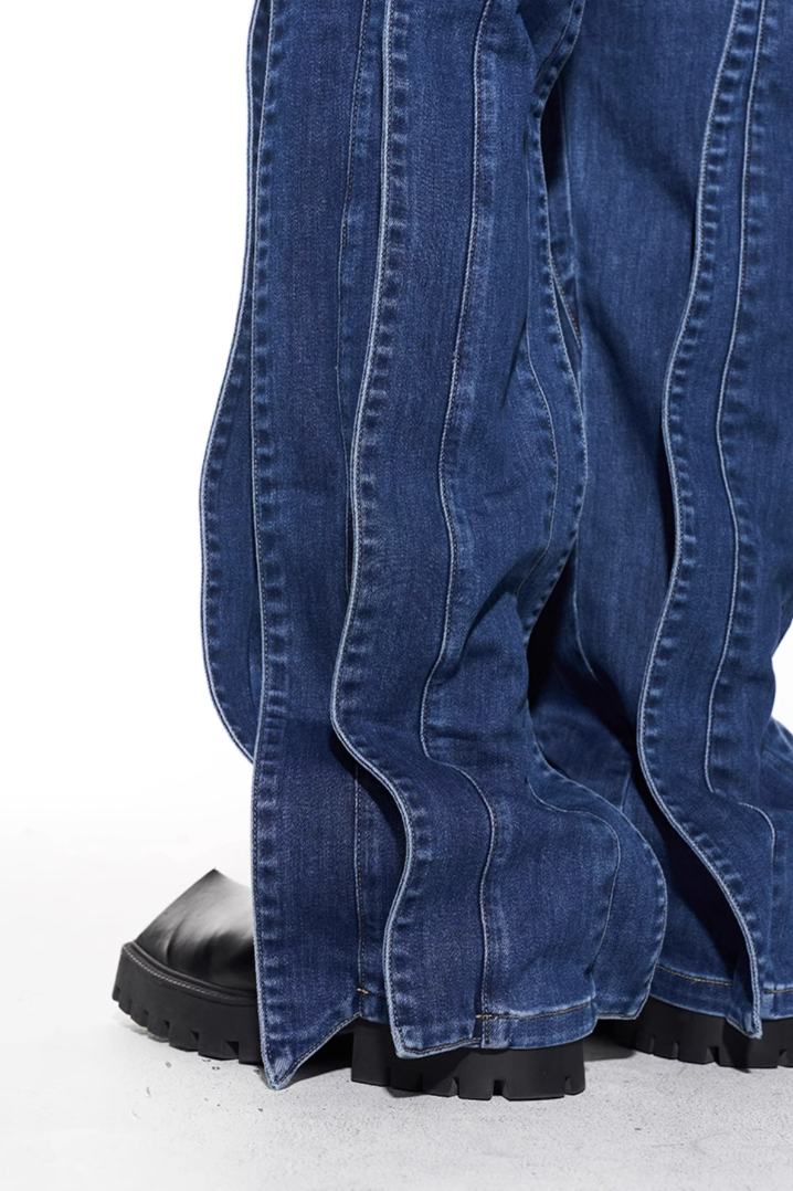 BLIND NO PLAN Stripe Patchwork Washed Denim Jeans