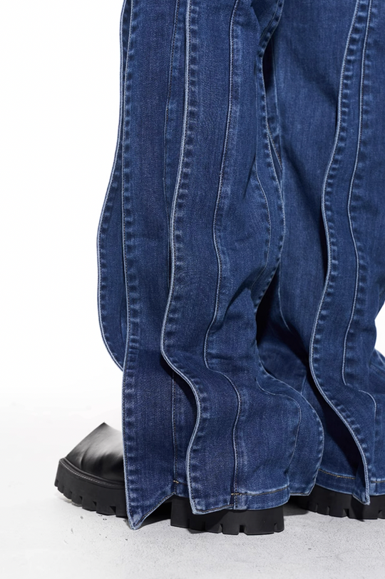 BLIND NO PLAN Stripe Patchwork Washed Denim Jeans