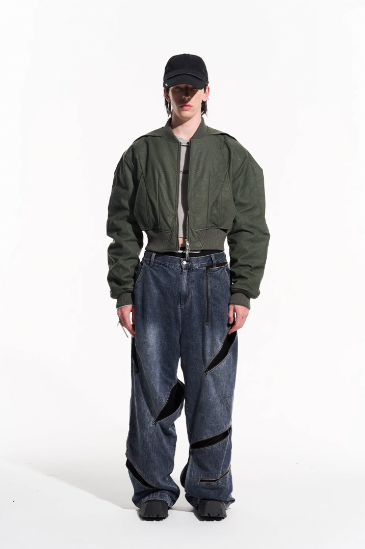 BLIND NO PLAN Zipper Destroyed Deconstructed Washed Denim Jeans